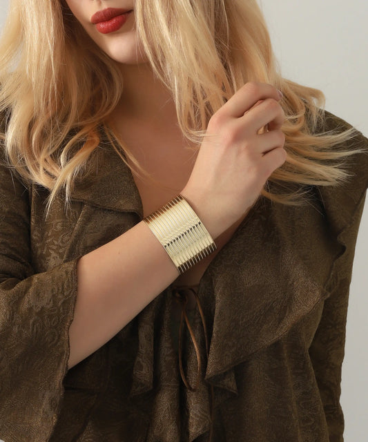 Altın Kaplama Kalın Motifli Cuff Bileklik