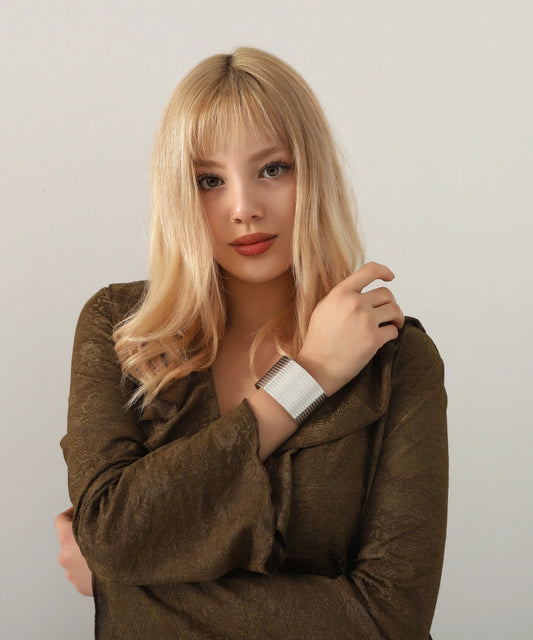 Gümüş Kaplama Motifli Cuff Bileklik