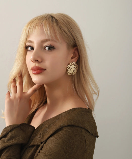 Altın Kaplama Motifli Küpe