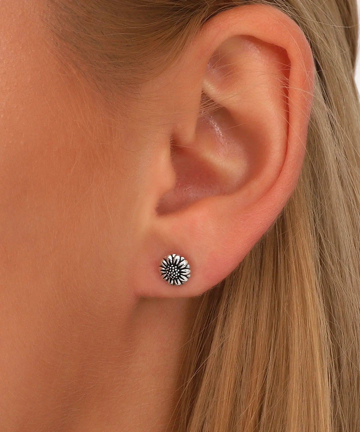 Minimal Gümüş Çiçek Küpe