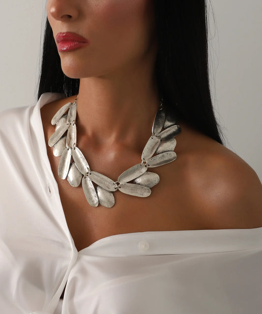 Doğal Dokulu Gümüş Kaplama Kolye