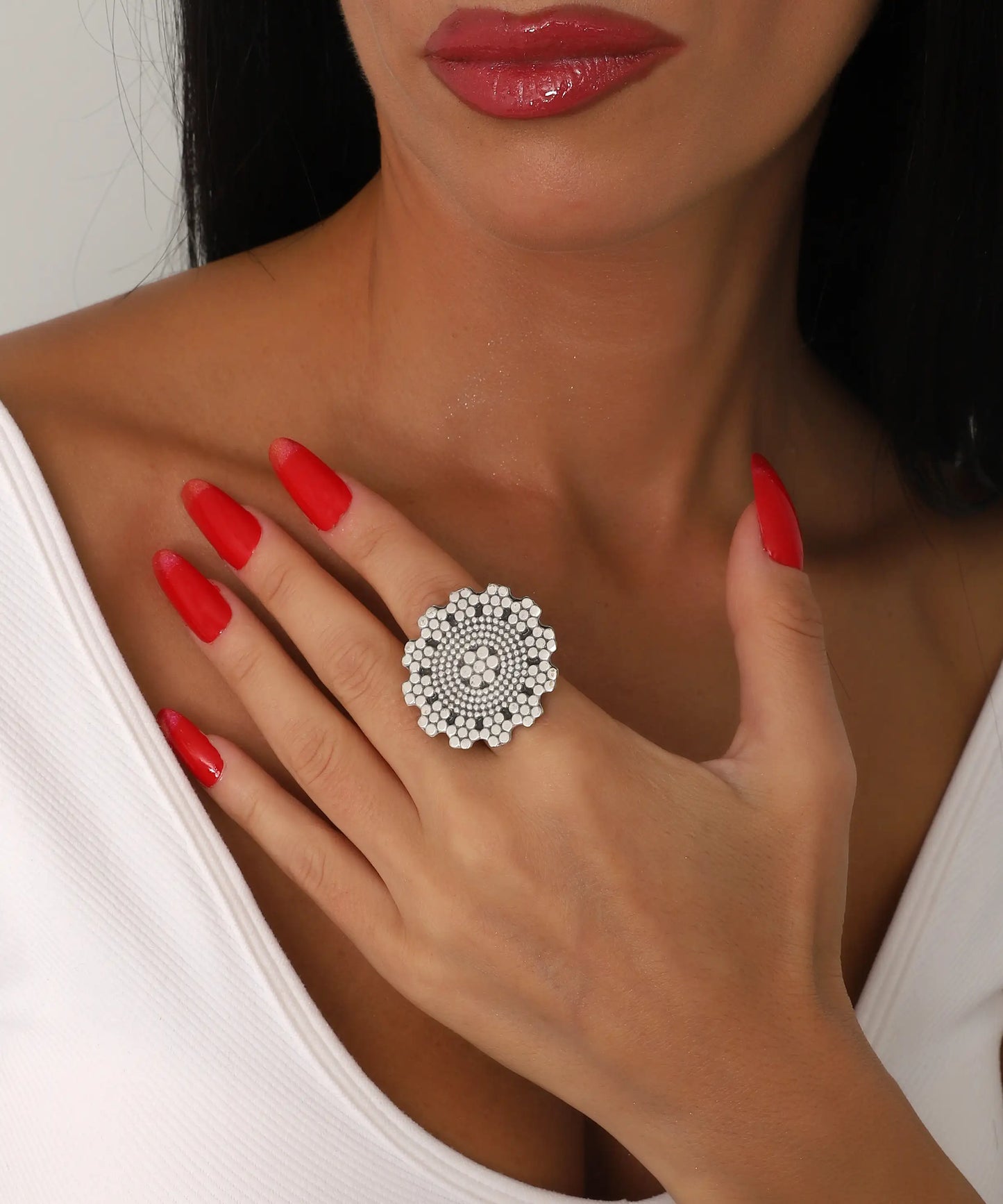 Bohem Tarz Dairesel Dokulu Statement Yüzük