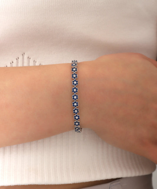 Taş Detaylı Gümüş Çiçek Bileklik