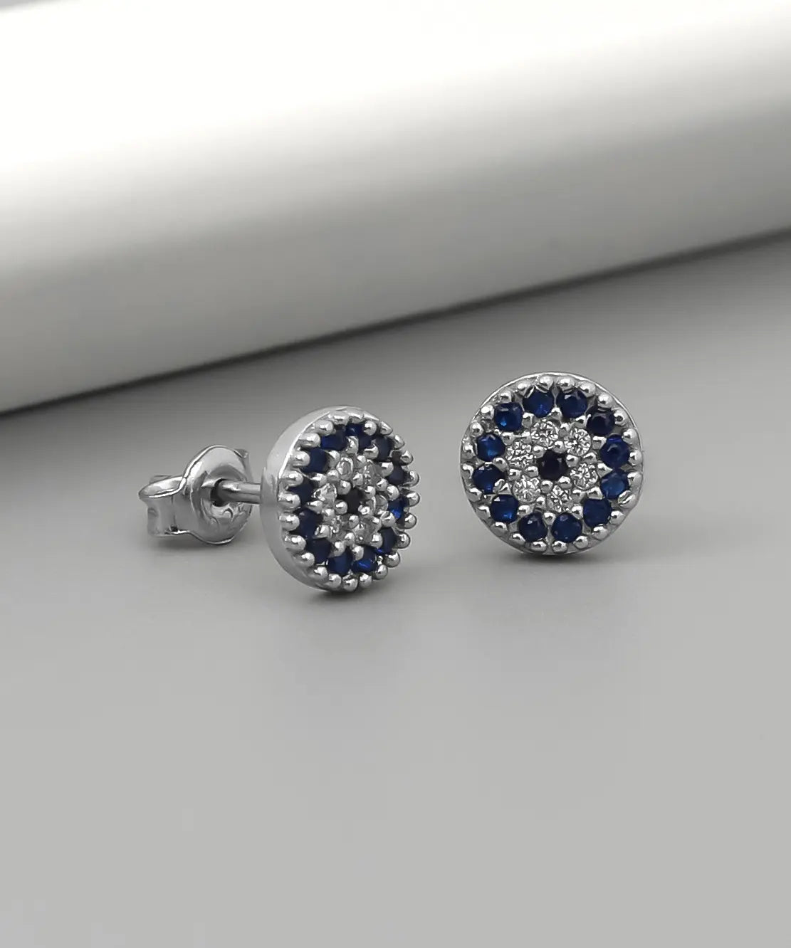 Gümüş Taşlı Nazar Boncuğu Tasarım Küpe