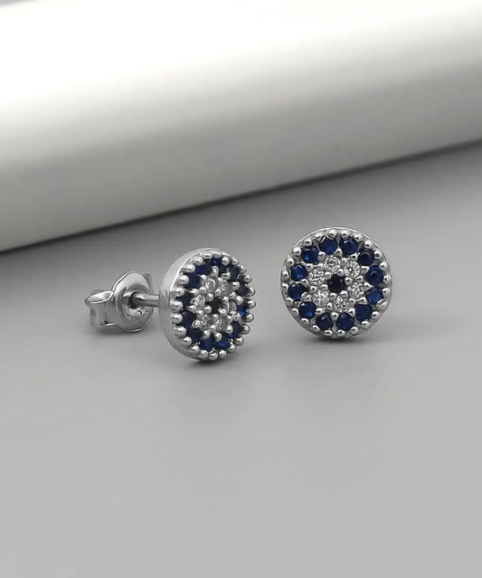 Gümüş Taşlı Nazar Boncuğu Tasarım Küpe