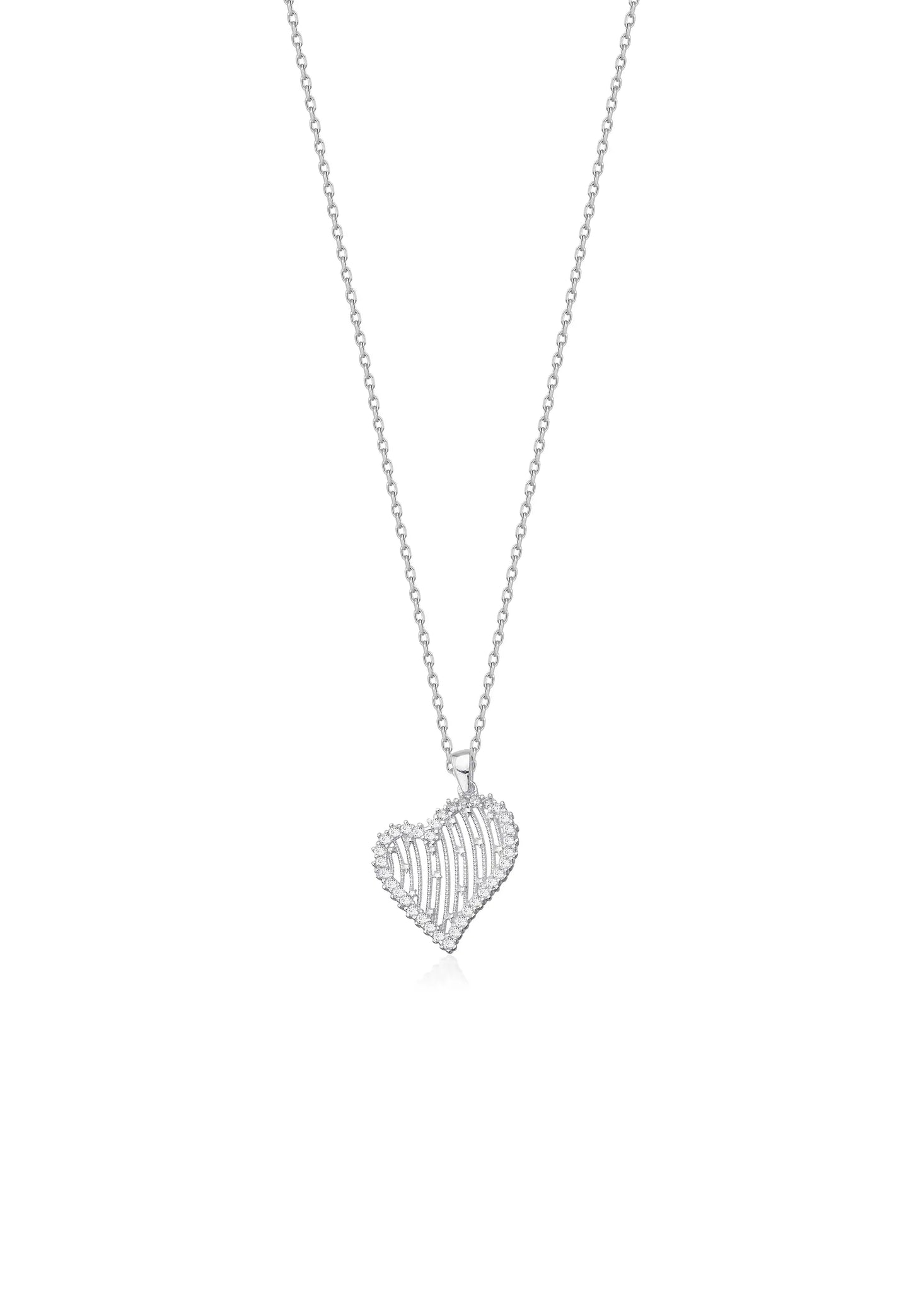 Taş Detaylı Gümüş Kalp Kolye