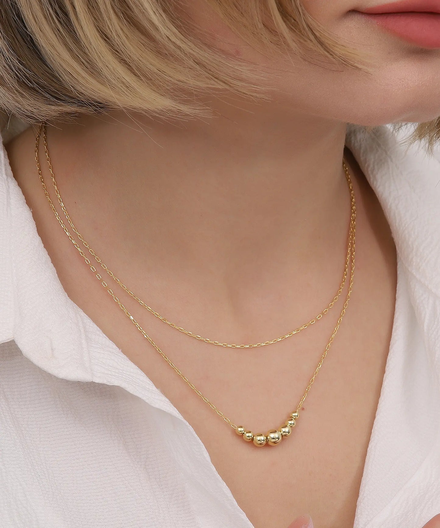 Altın Kaplama Çift Zincirli Modern Tasarım Kolye