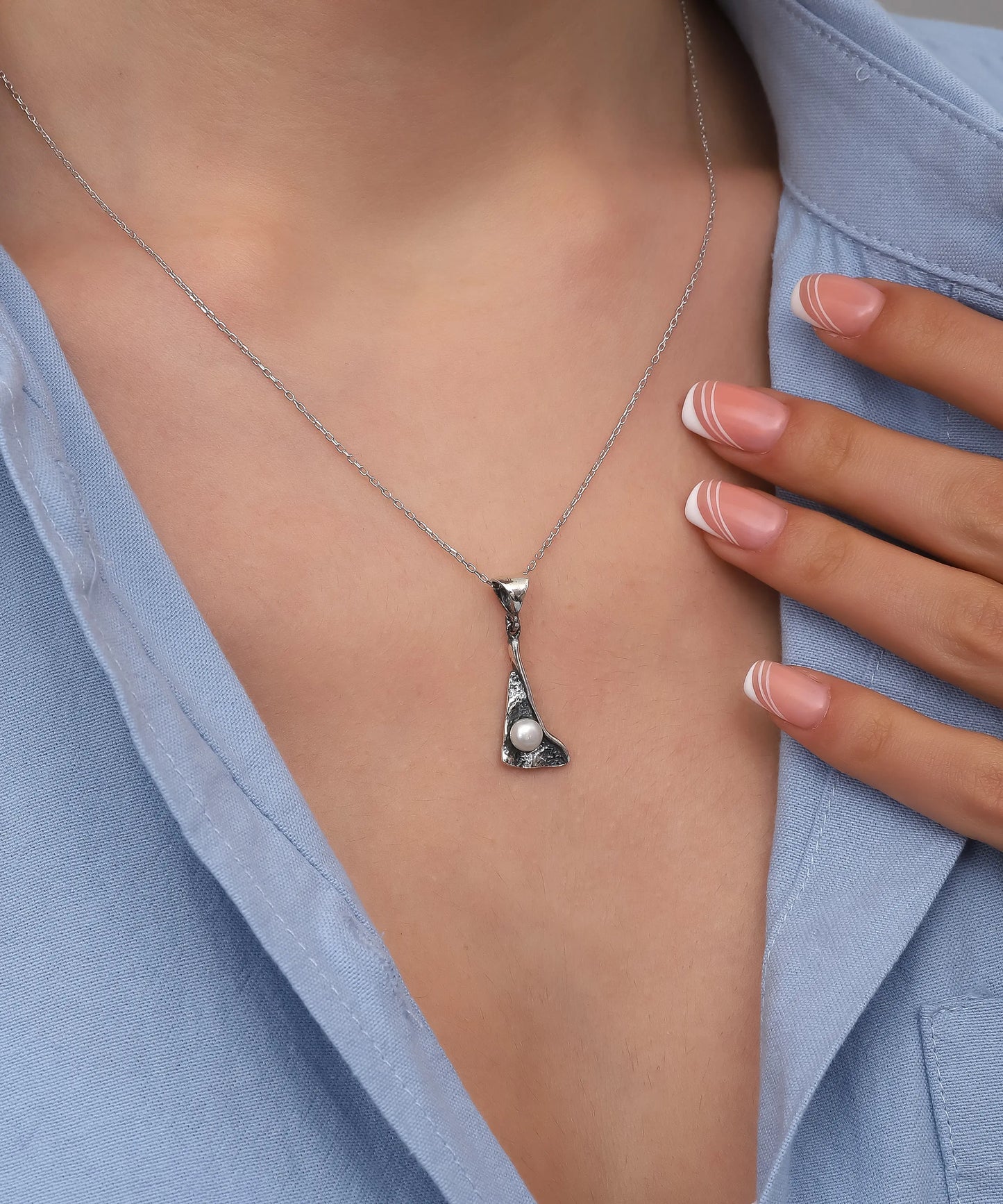 İnci Detaylı Bohem Gümüş Kolye