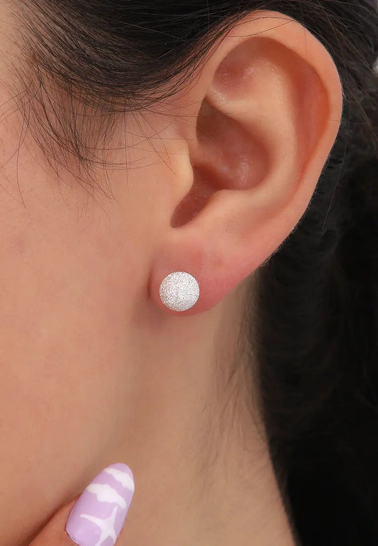 Işıltı Dokulu Gümüş Top Küpe