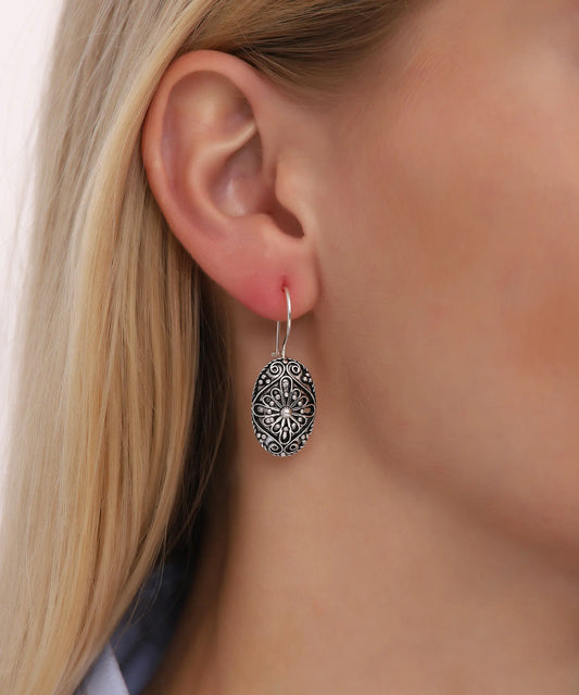 Vintage Telkari İşlemeli Oval Gümüş Küpe