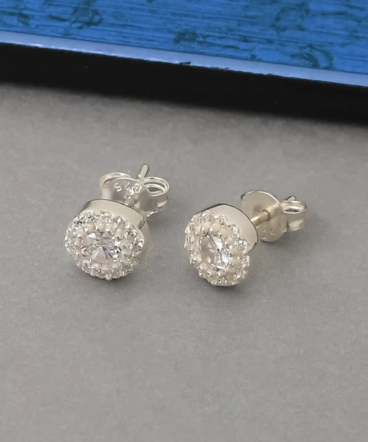 Minimal Yuvarlak Tasarım Taşlı Gümüş Küpe