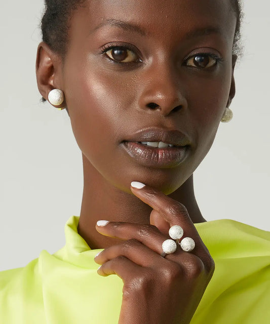 Işıltılı Top Tasarım Küpe Yüzük Seti