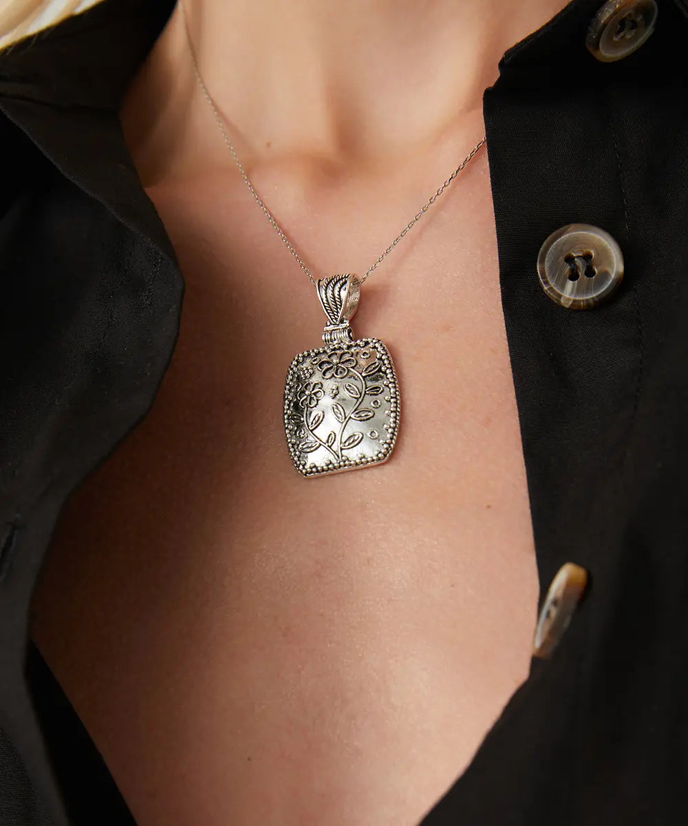 Bohem Çiçek Desenli Gümüş Takı Seti