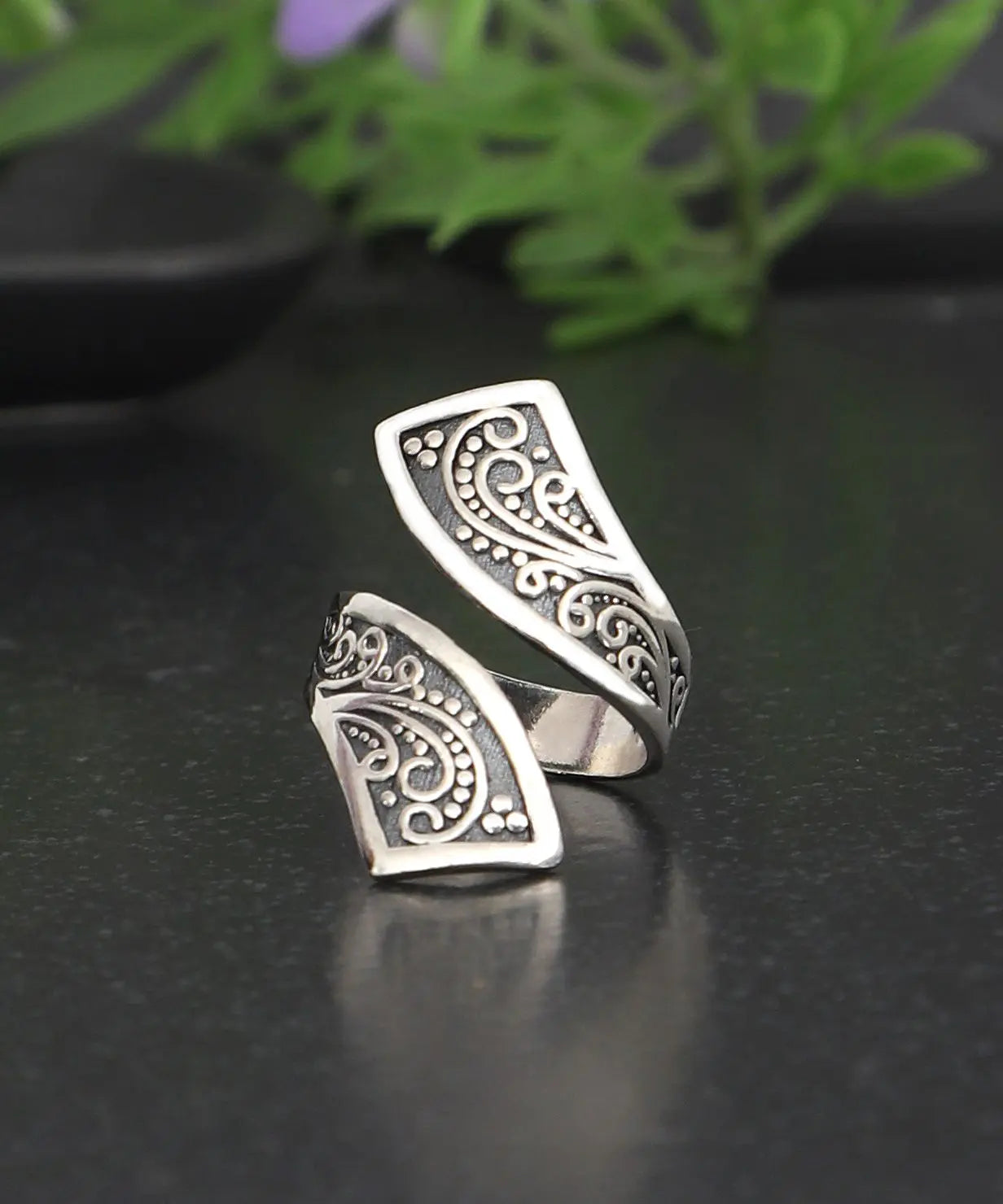 Motifli Bohem Gümüş Yüzük