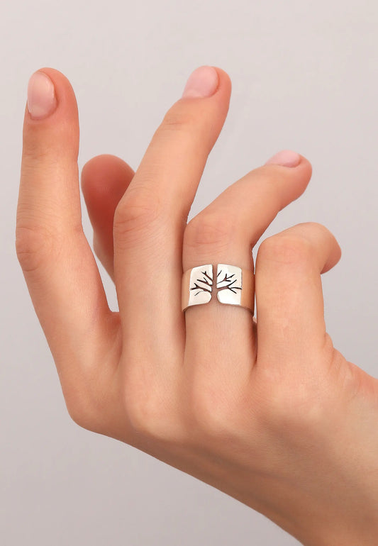 Hayat Ağacı Motifli Gümüş Yüzük