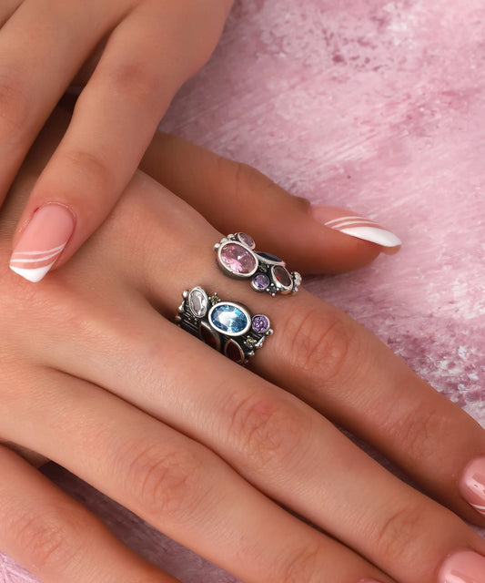 Bohem Tarz Çok Taşlı Gümüş Yüzük