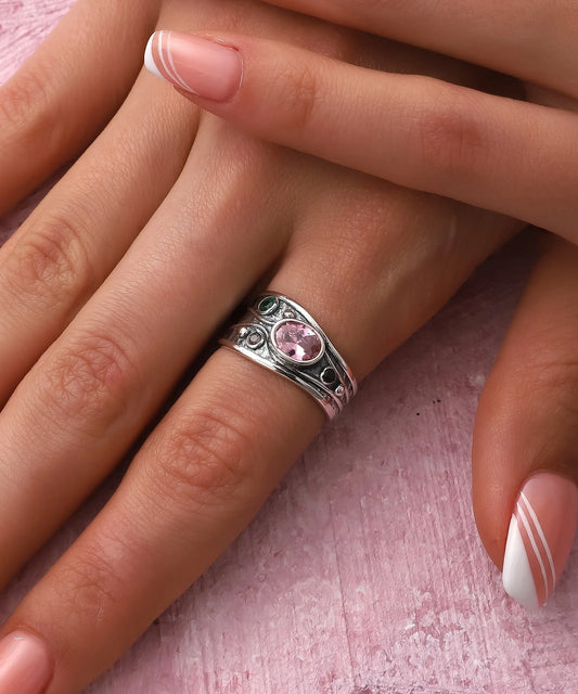 Bohem Tarz Çok Taşlı Gümüş Yüzük