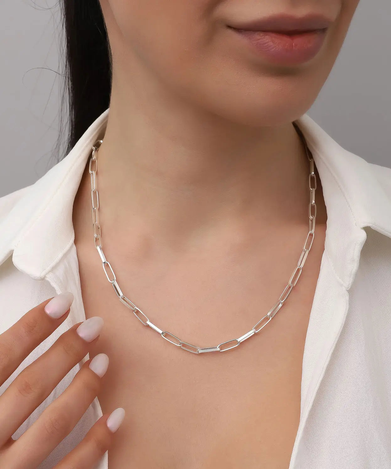 Modern Zincir Tasarım Gümüş Kolye