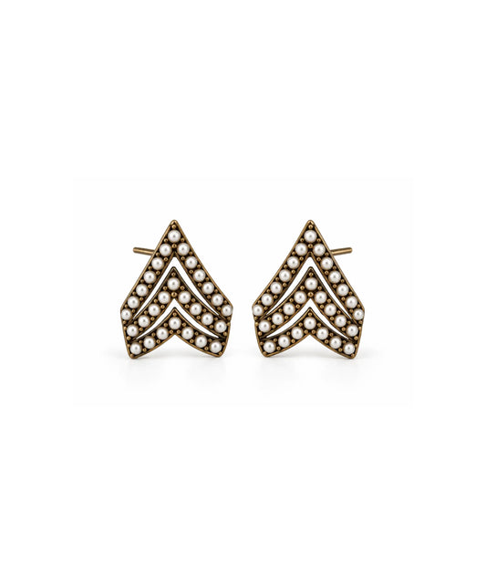 Geometrik Bronz İnci Detaylı Küpe