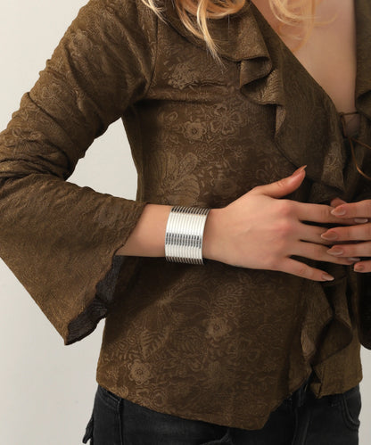 Gümüş Kaplama Motifli Cuff Bileklik