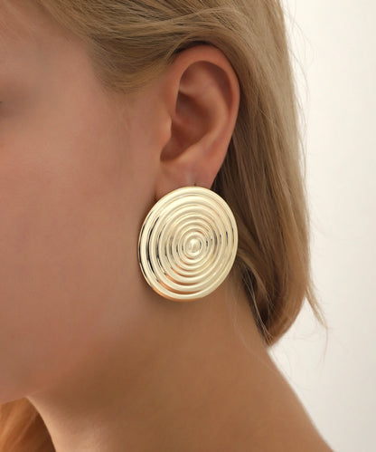 Spiral Dokulu Yuvarlak Altın Kaplama Küpe