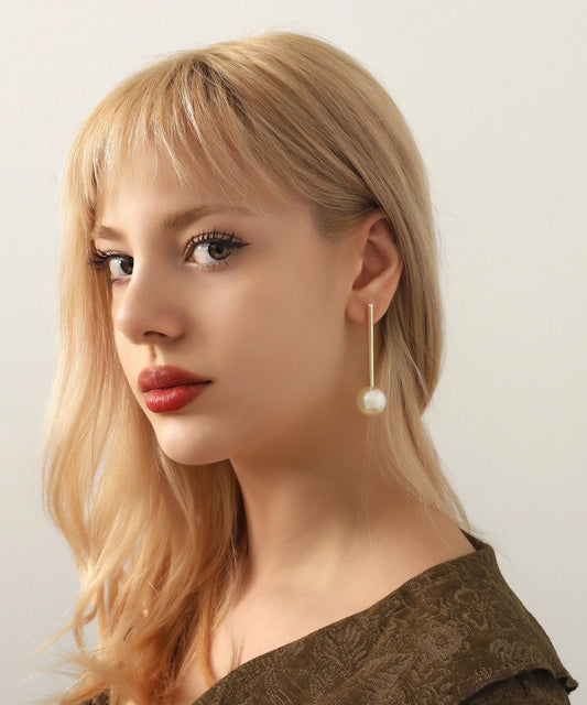 Zarif İnci Uçlu Altın Kaplama Küpe