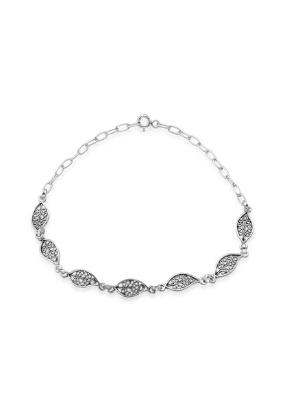 Bohem Yaprak Motifli Gümüş Bileklik