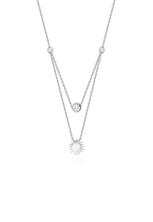 Çift Zincirli Güneş Detaylı Gümüş Kolye