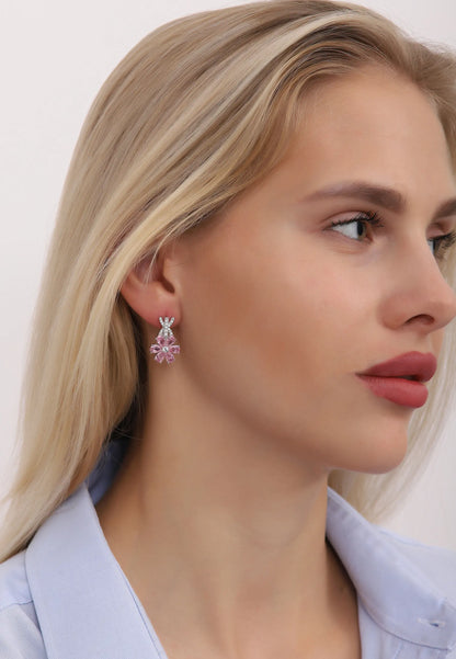 Kadın Pembe Taşlı Gümüş Küpe