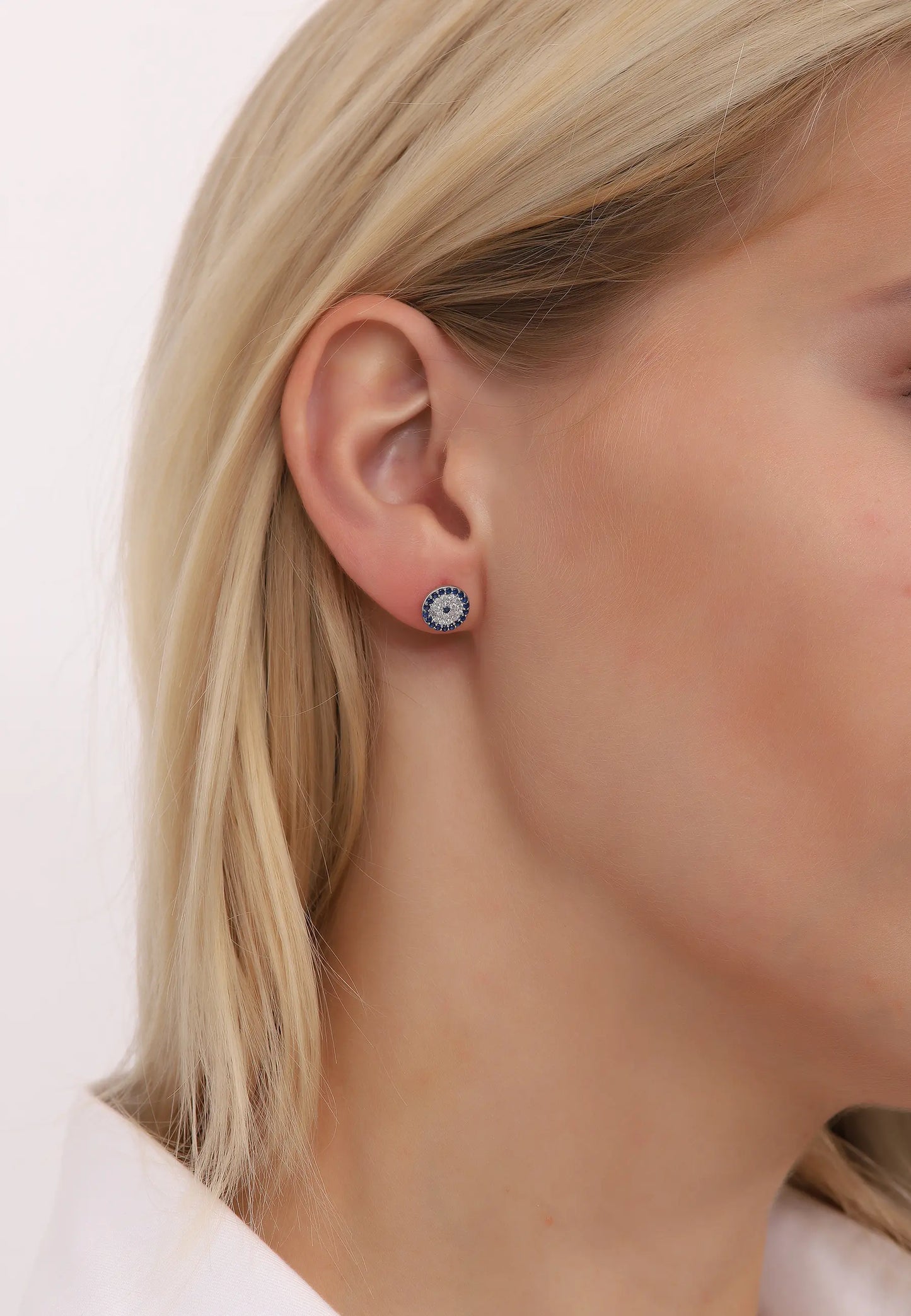 Yuvarlak Nazar Boncuğu Gümüş Küpe