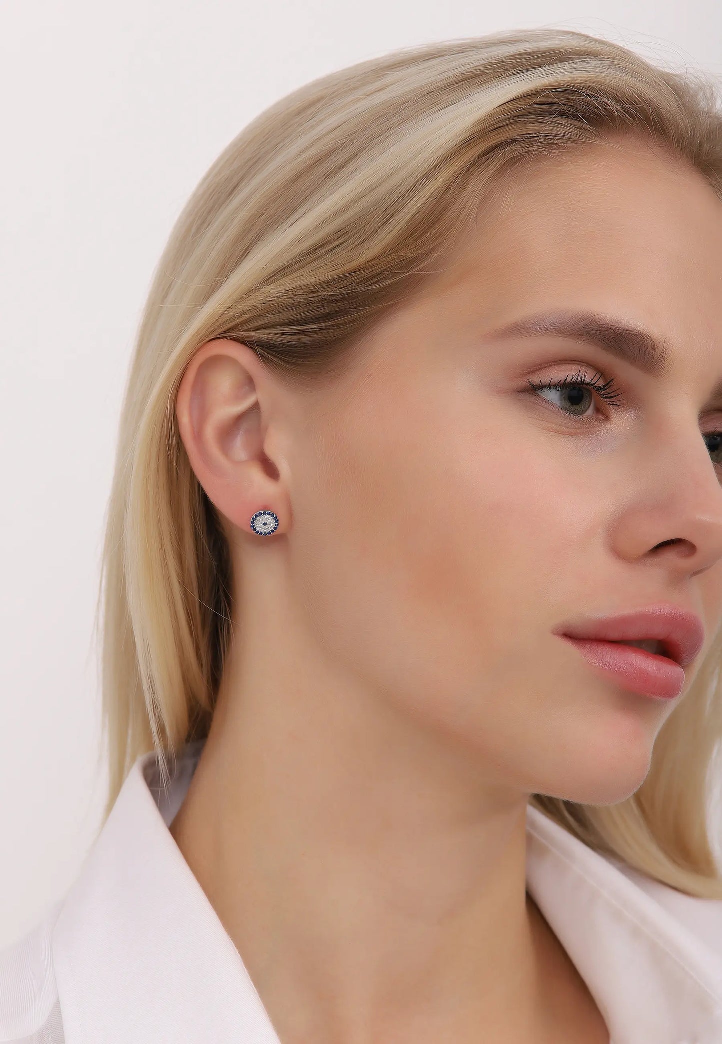 Yuvarlak Nazar Boncuğu Gümüş Küpe