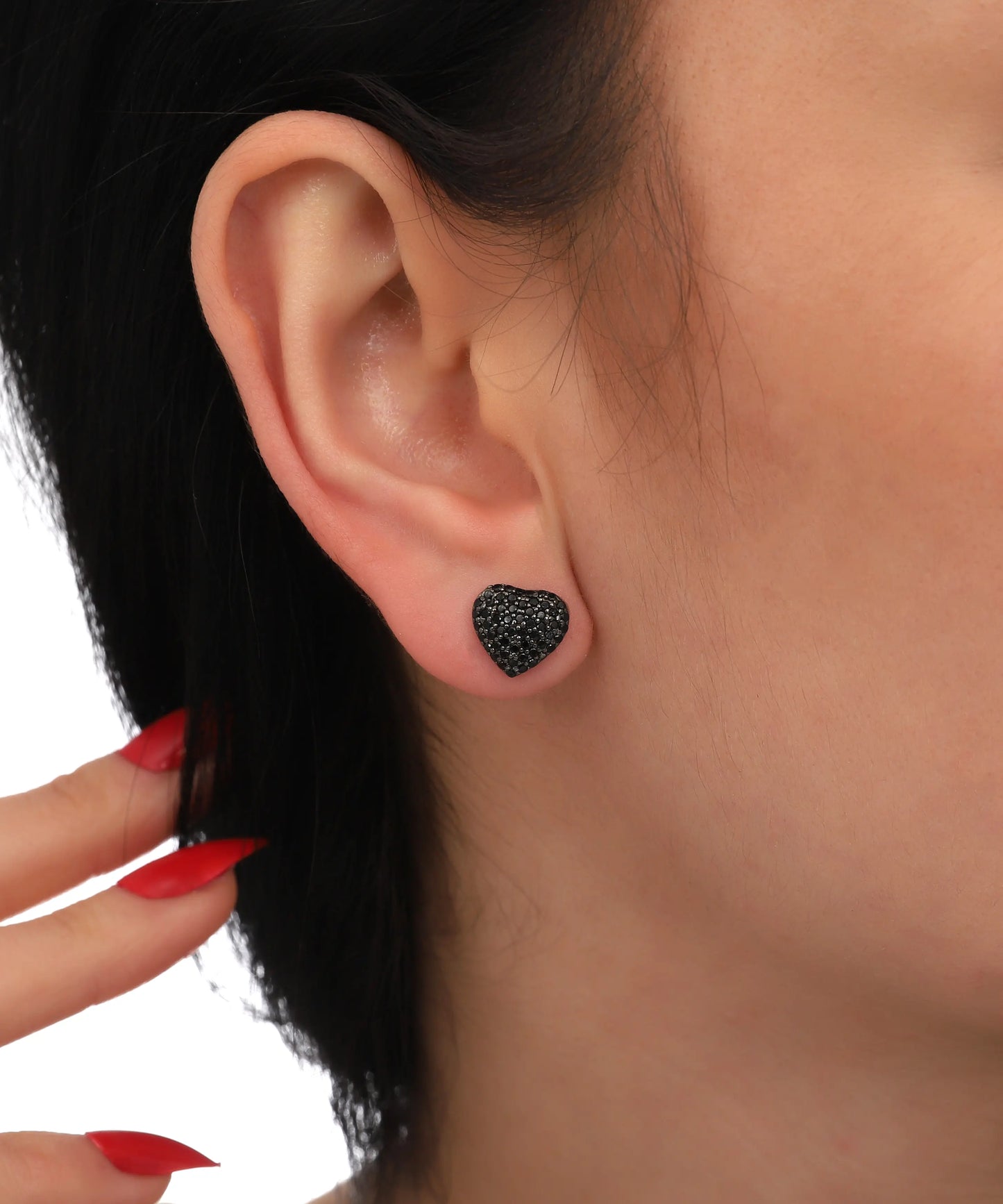 Kadın Siyah Taşlı Kalp Küpe