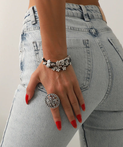 Çiçek Motifli Gümüş Kaplama Bileklik