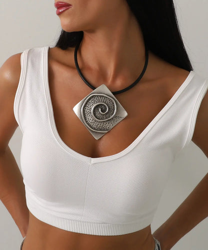 Sanatsal Tasarım Deri Detaylı Gümüş Kaplama Kolye