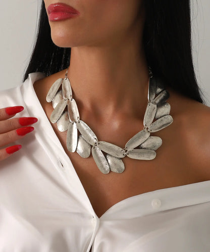 Doğal Dokulu Gümüş Kaplama Kolye