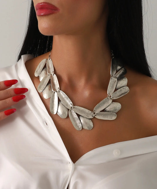 Doğal Dokulu Gümüş Kaplama Kolye