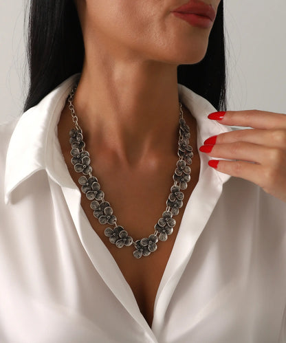 Antik Çiçek Motifli Gümüş Kaplama Kolyе