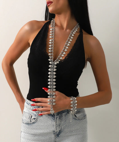 Gümüş Kaplama Uzun Sallantılı Kolye