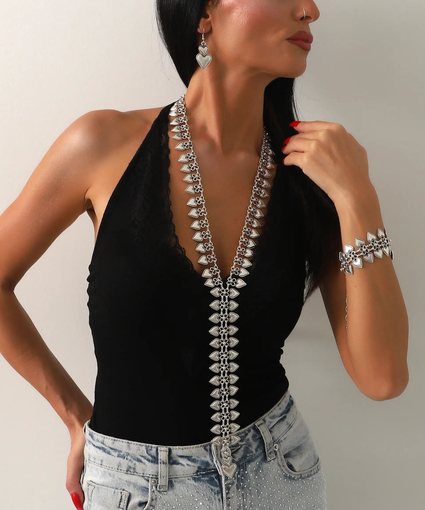 Gümüş Kaplama Uzun Sallantılı Kolye