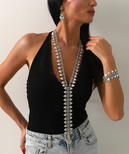 Gümüş Kaplama Uzun Sallantılı Kolye