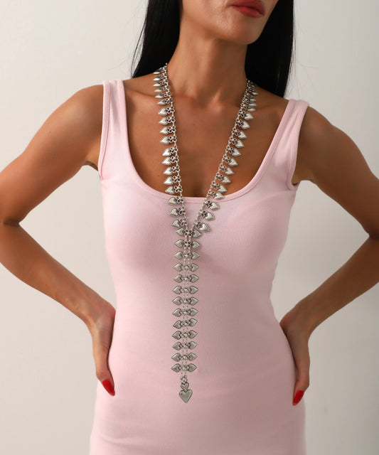 Gümüş Kaplama Uzun Sallantılı Kolye