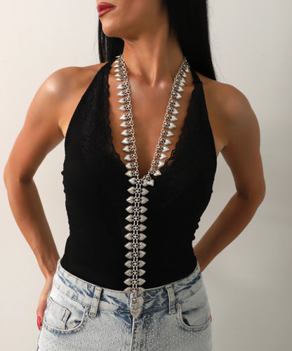 Gümüş Kaplama Uzun Sallantılı Kolye