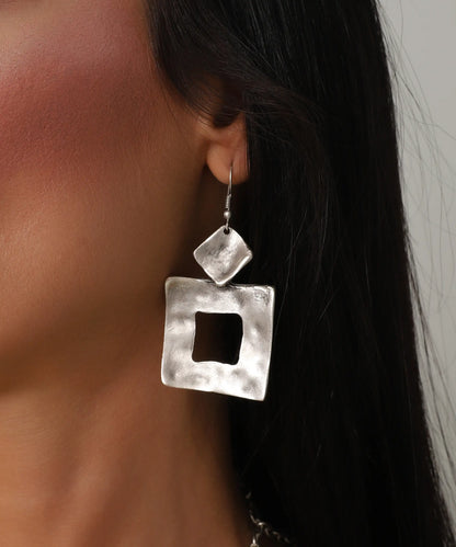 Geometrik Gümüş Kaplama Küpe