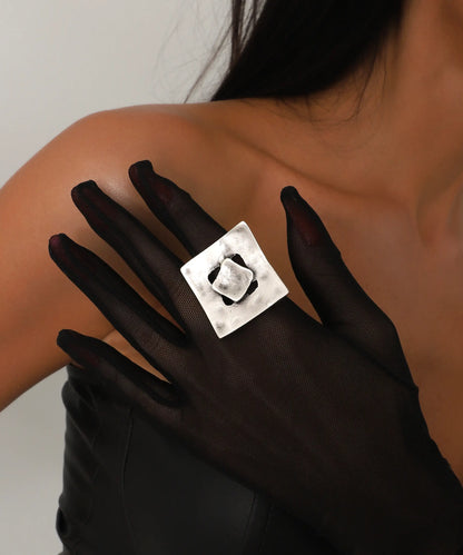 Gümüş Kaplama Geometrik Formlu Ayarlanabilir Yüzük