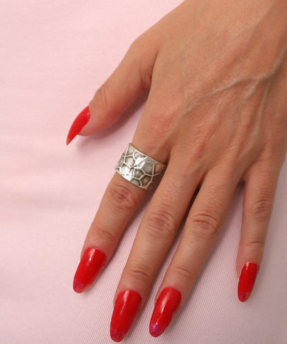 Dokulu Gümüş Kaplama Bohem Yüzük