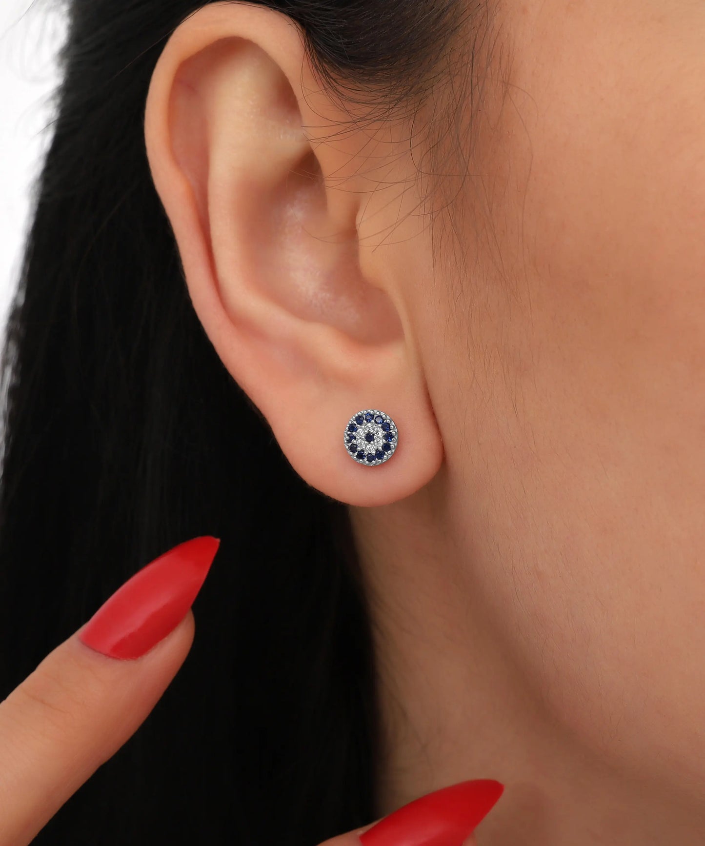 Gümüş Taşlı Nazar Boncuğu Tasarım Küpe