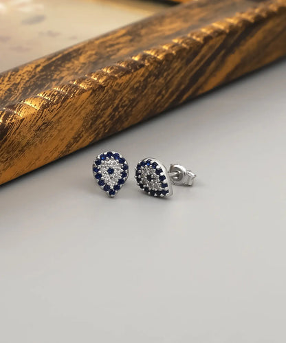 Gümüş Taşlı Nazar Boncuğu Damla Tasarım Küpe