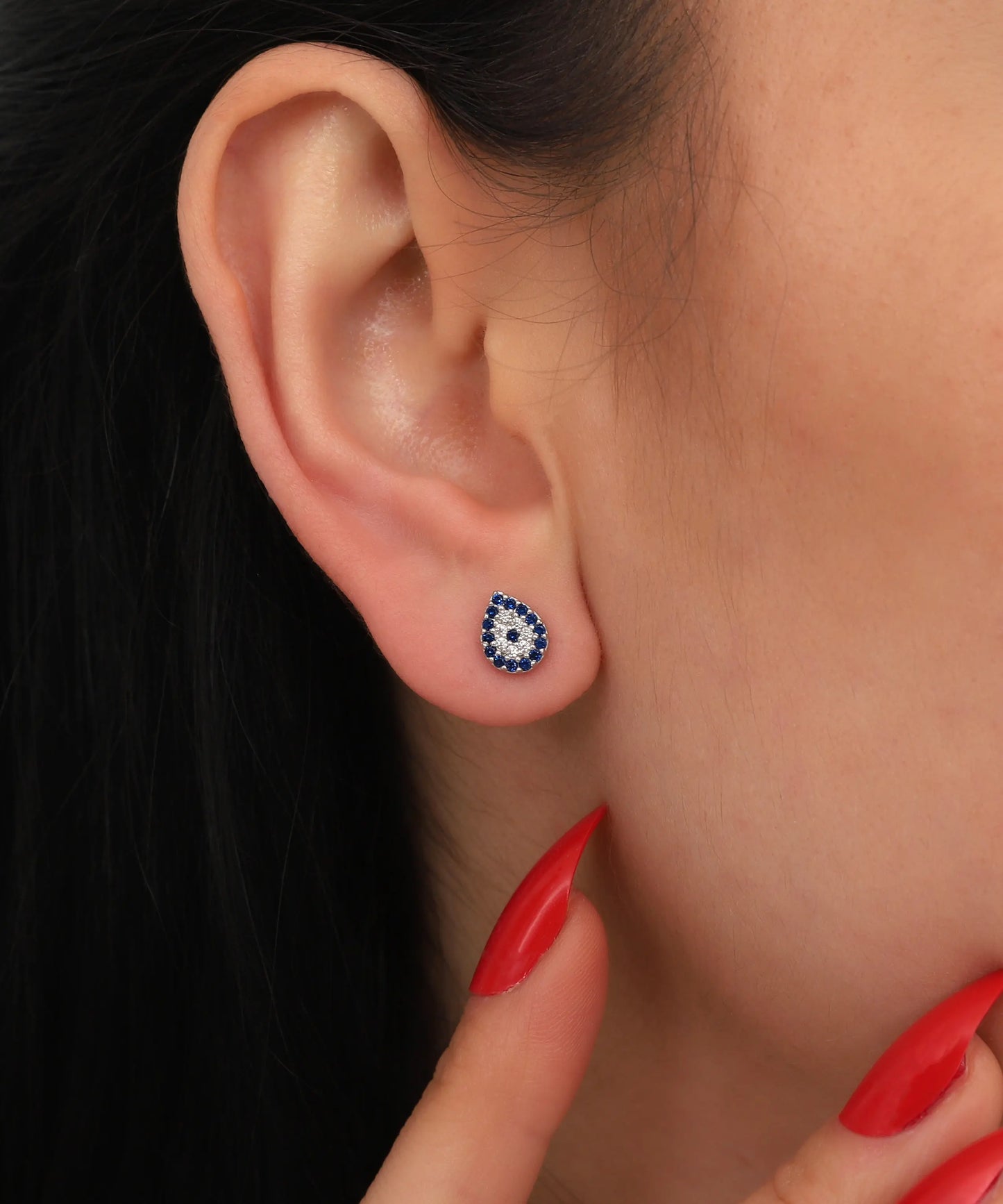 Gümüş Taşlı Nazar Boncuğu Damla Tasarım Küpe