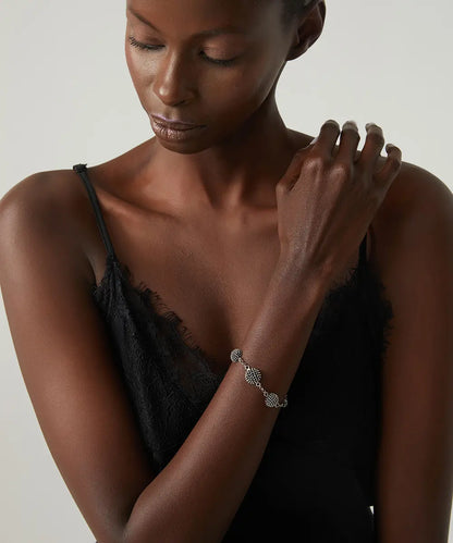 Vintage Esintili Kabartma Desenli Gümüş Bileklik