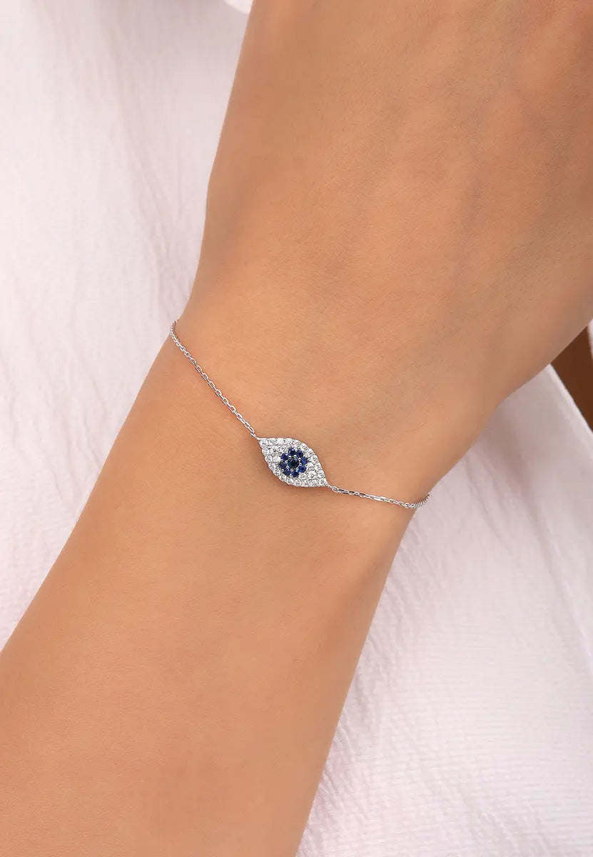 Altın Kaplama Nazar Boncuğu Figürlü Gümüş Zincir Bileklik